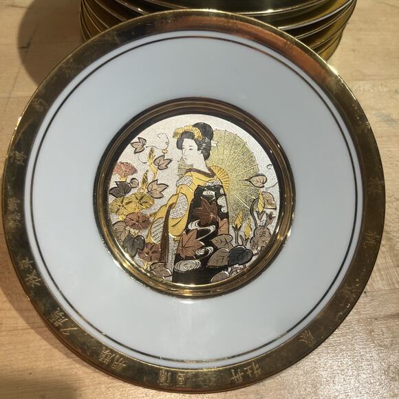 Japanese Floral Calendar Chokin Collection 9 Plates Hamilton 24K GORGEOUS! EX! - Picture 7 of 13